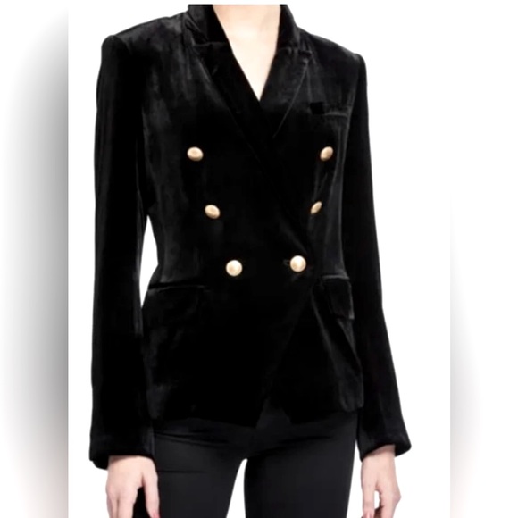 NWT Rachel Zoe Black Velvet Double Breasted Waistcoat Jacket w Gold Tone Buttons - Picture 9 of 11